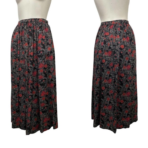 1980s Red Rose Floral Halston Midi Skirt / Women’s Small * - Picture 3 of 4